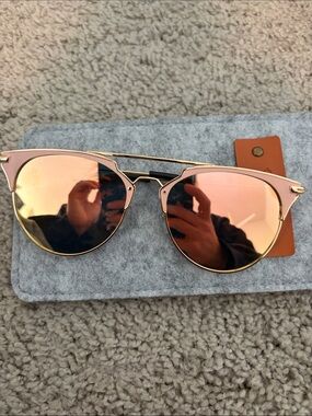 Women's Pink Mirror Cat-Eye Sunglasses - Gold Frame